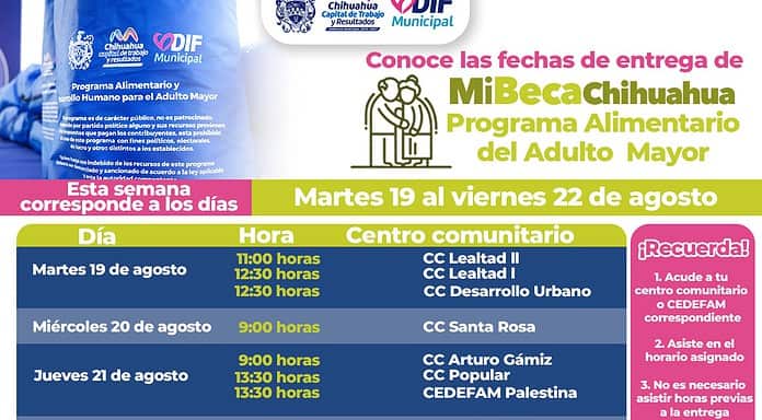 Informa DIF Municipal fechas y horarios de entrega PAAM del 19 al 22 de agosto