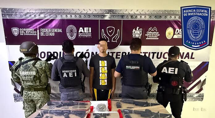 Aseguran cinco armas de fuego y mariguana a detenido en la ciudad de Chihuahua