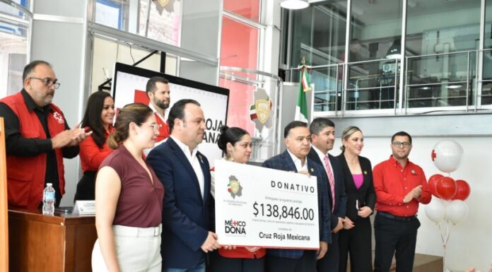 Presidente del Congreso del Estado entrega donativo a la Cruz Roja Mexicana
