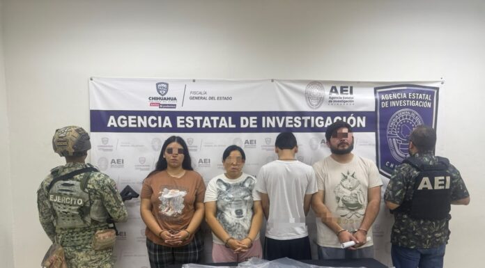 Detiene AEI a cuatro personas en posesión de arma de fuego y cartuchos, durante un cateo