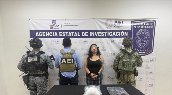 Detiene AEI a mujer con más de un kilo de metanfetamina en la colonia Santa María